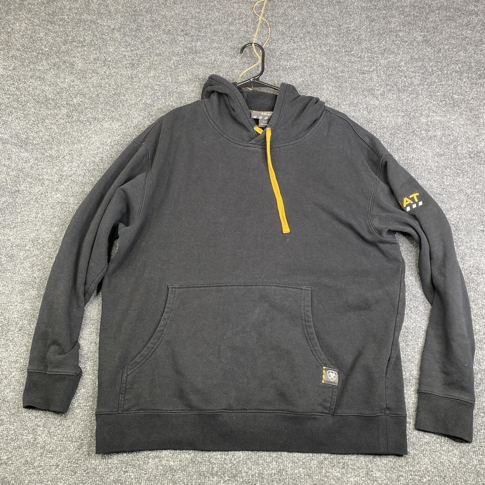 Ariat Rebar Hoodie Sweatshirt Mens Large Black Pullover Fleece Kangaroo Pocket